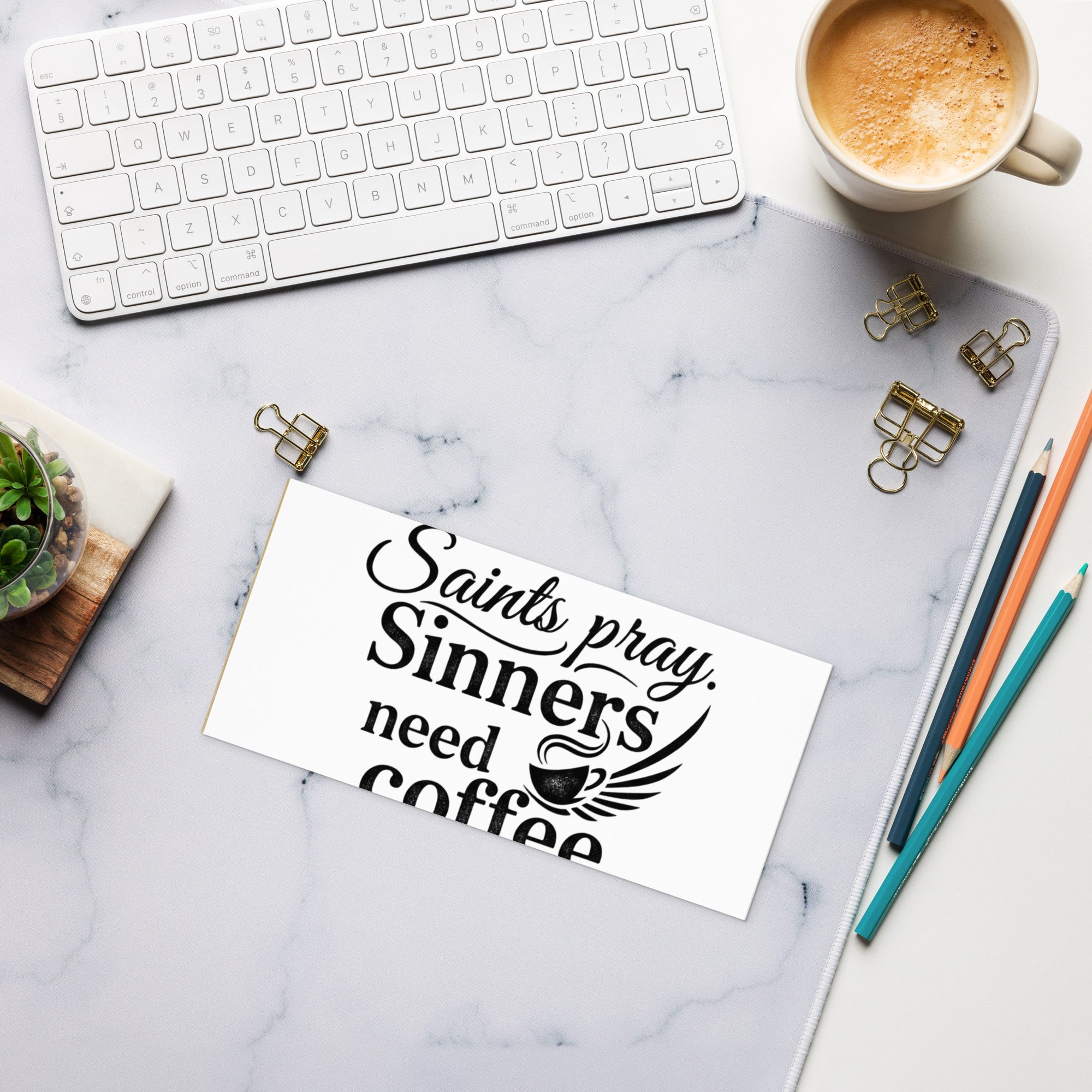 Saints Pray Sinners Need Coffee Notepad – Faith Humor Stationery, Inspirational Desk Notepad