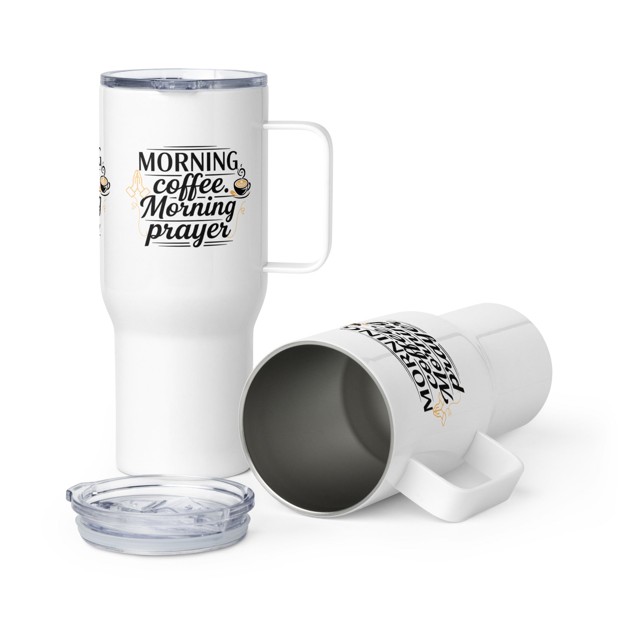 Morning Coffee Morning Prayer Tumbler – Christian Tumbler Cup, Travel mug with a handle
