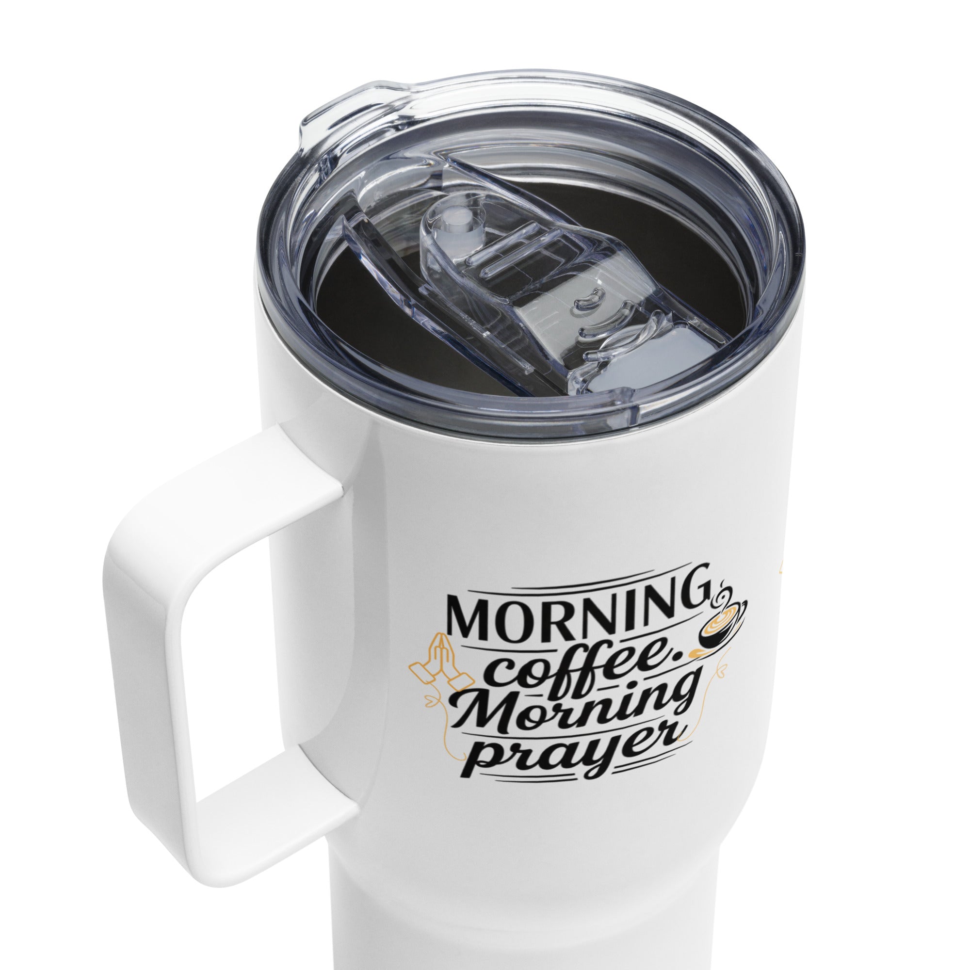 Morning Coffee Morning Prayer Tumbler – Christian Tumbler Cup, Travel mug with a handle