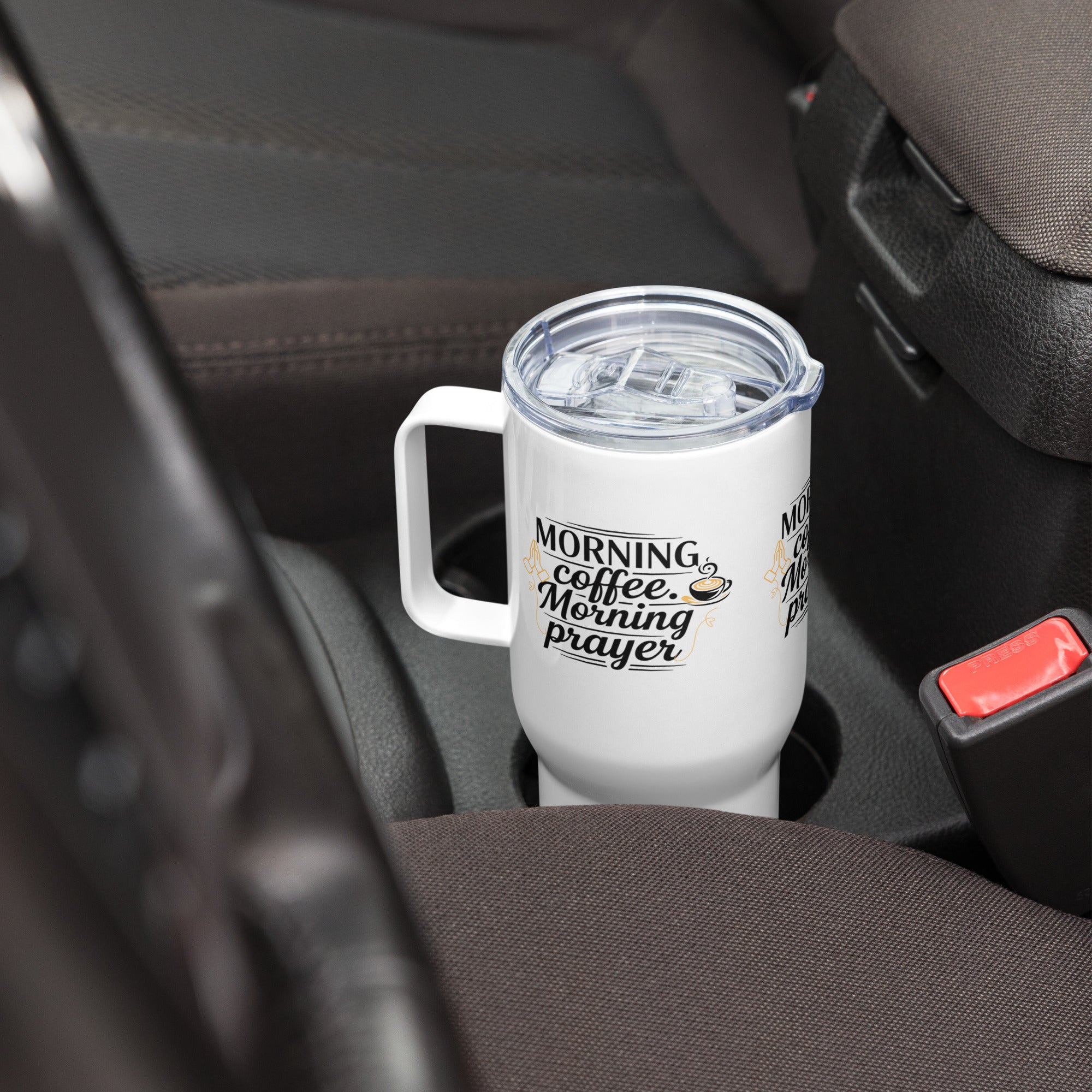 Morning Coffee Morning Prayer Tumbler – Christian Tumbler Cup, Travel mug with a handle