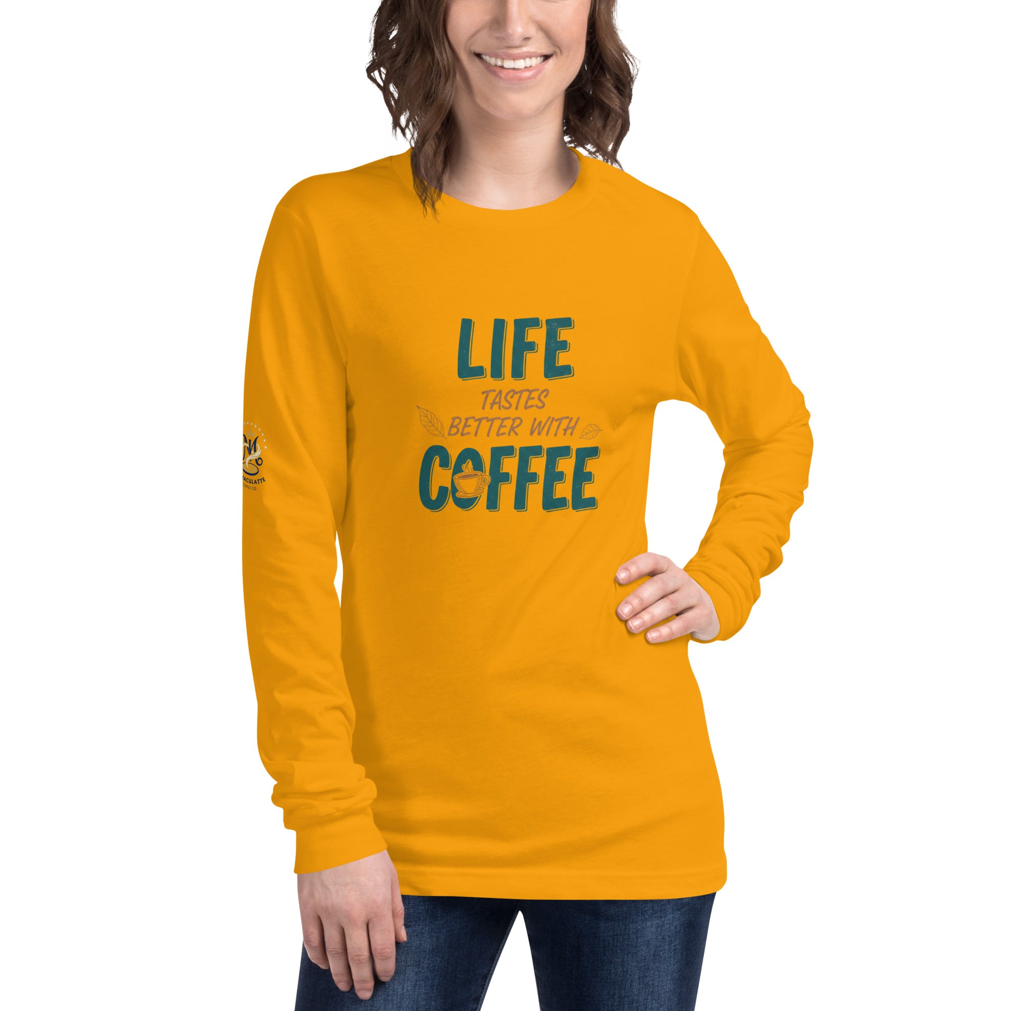 Life Tastes Better With Coffee Long Sleeve Shirt – Coffee Lover Quote Long Sleeve Tee