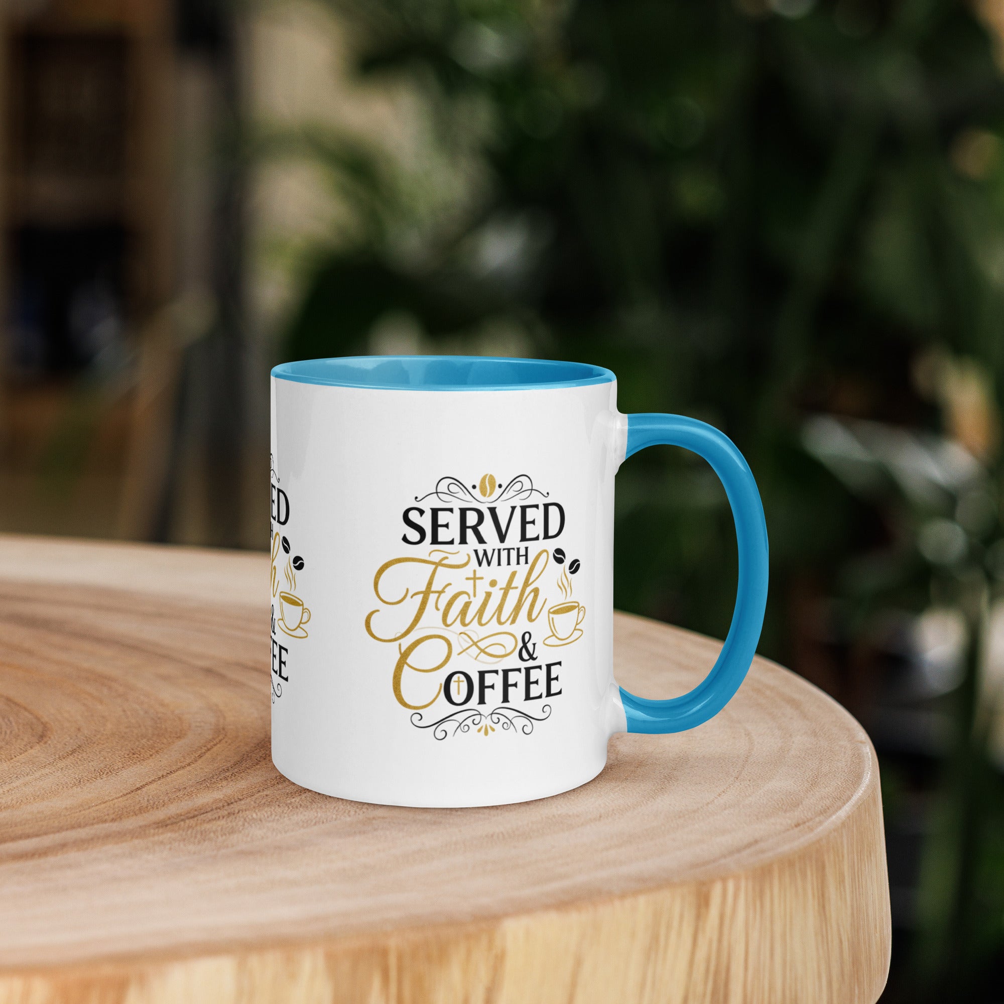 Served With Faith & Coffee Mug – Christian Coffee Mug,  Bible Verse Cup
