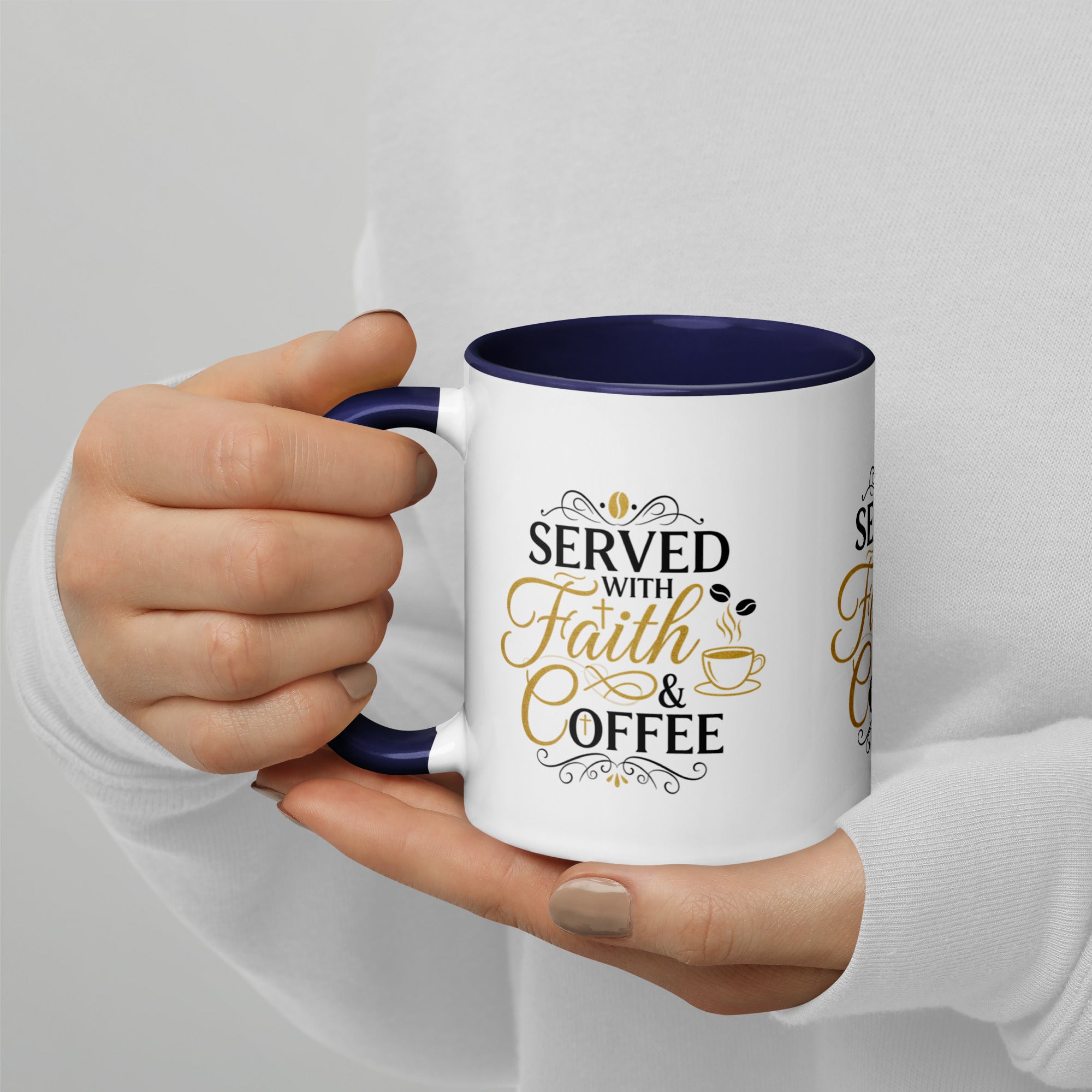 Served With Faith & Coffee Mug – Christian Coffee Mug,  Bible Verse Cup