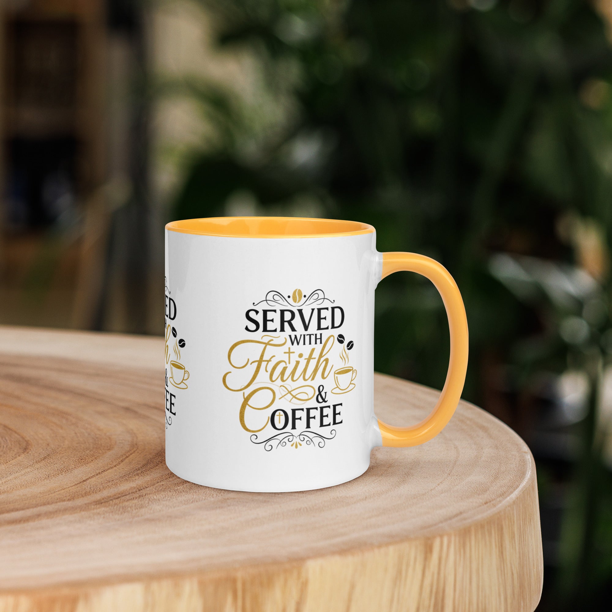 Served With Faith & Coffee Mug – Christian Coffee Mug,  Bible Verse Cup