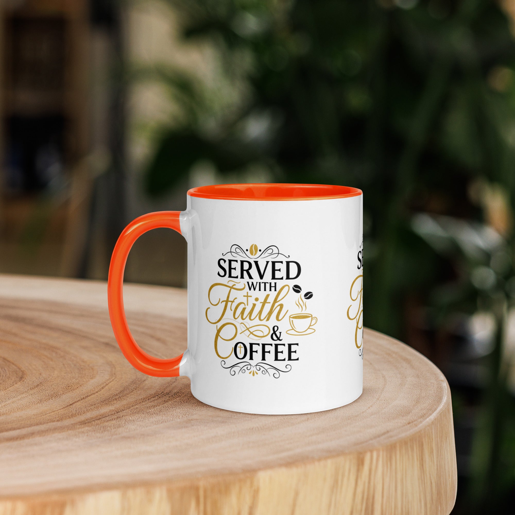 Served With Faith & Coffee Mug – Christian Coffee Mug,  Bible Verse Cup