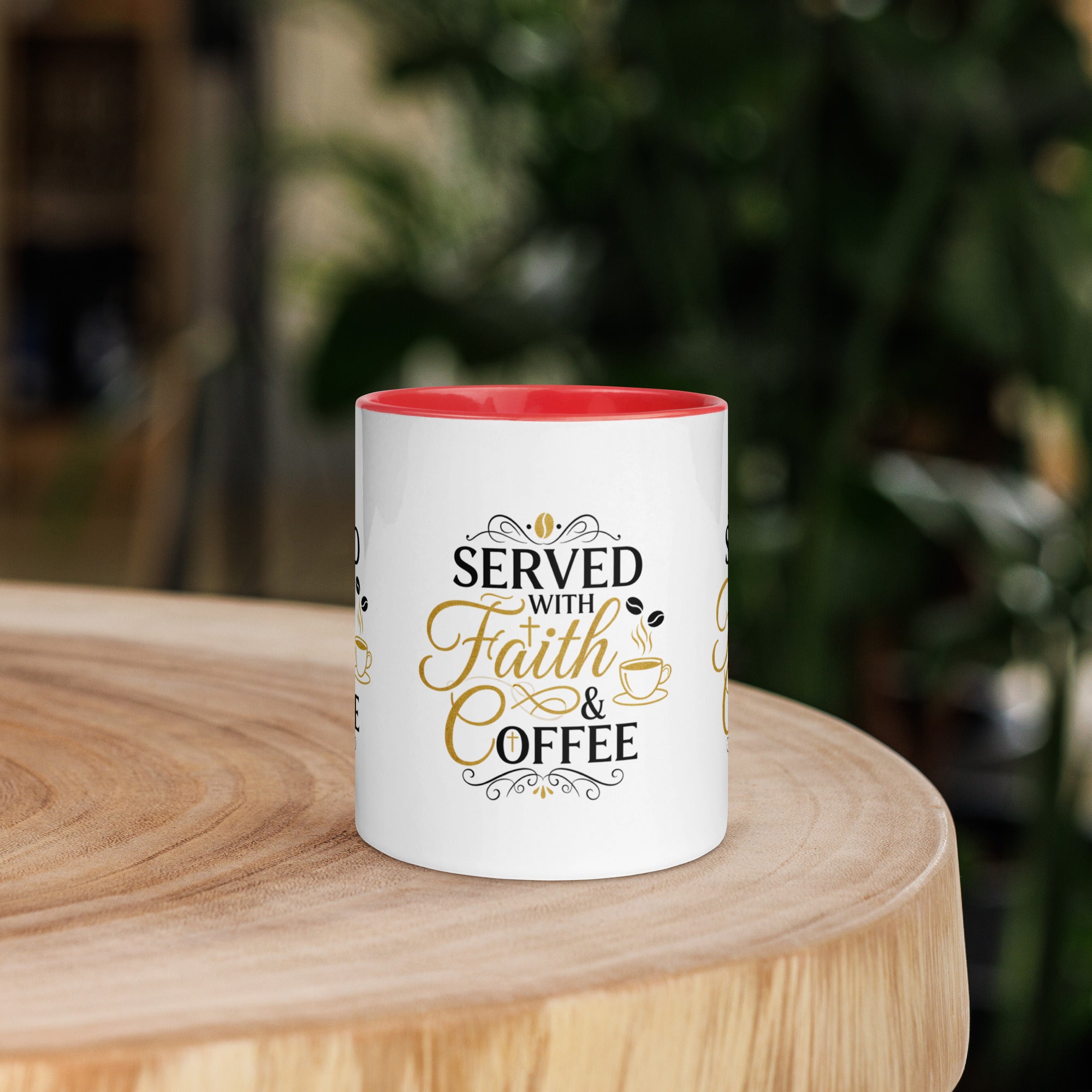 Served With Faith & Coffee Mug – Christian Coffee Mug,  Bible Verse Cup