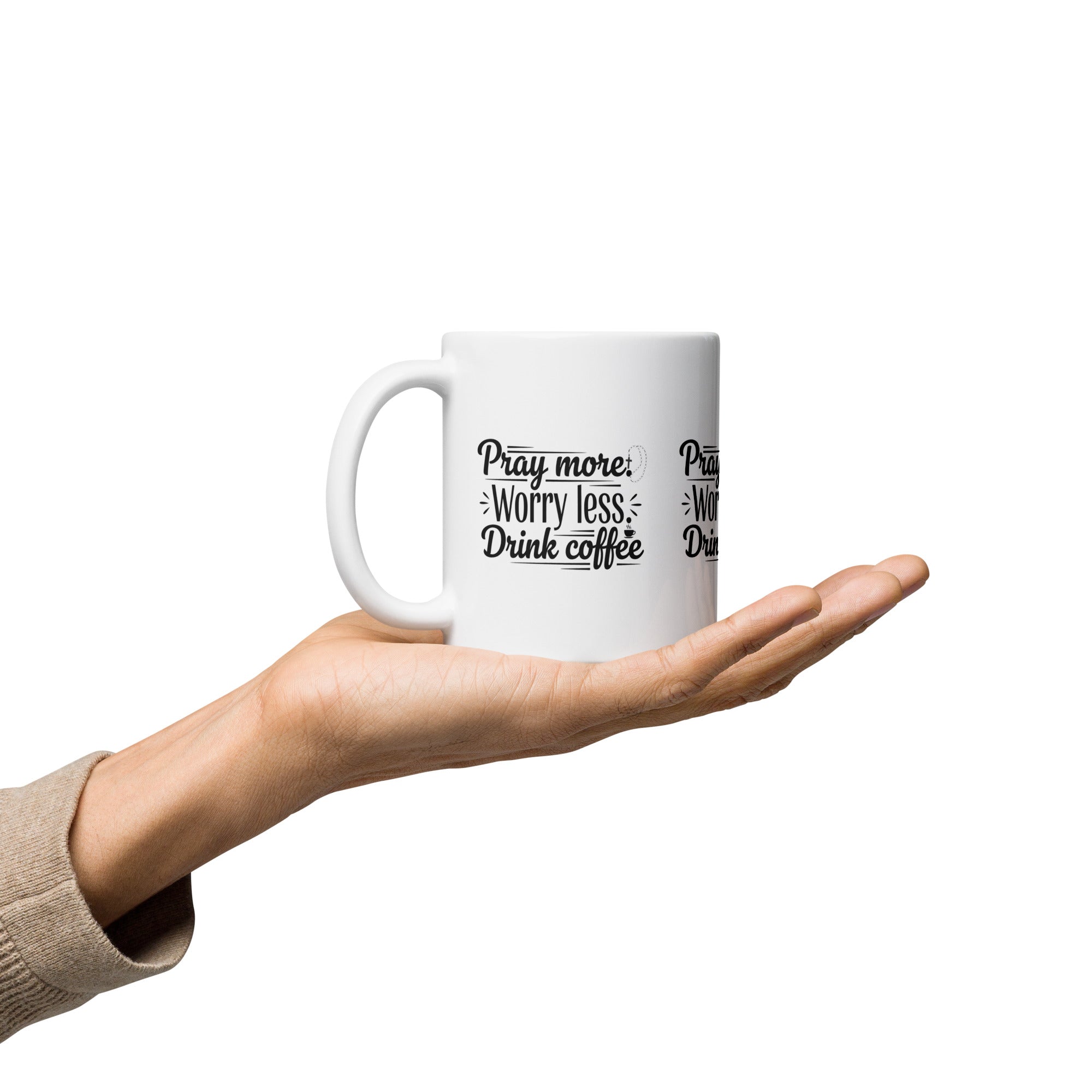 Pray More Worry Less Drink Mug – Faith Quote Mug, Daily Devotional Mug