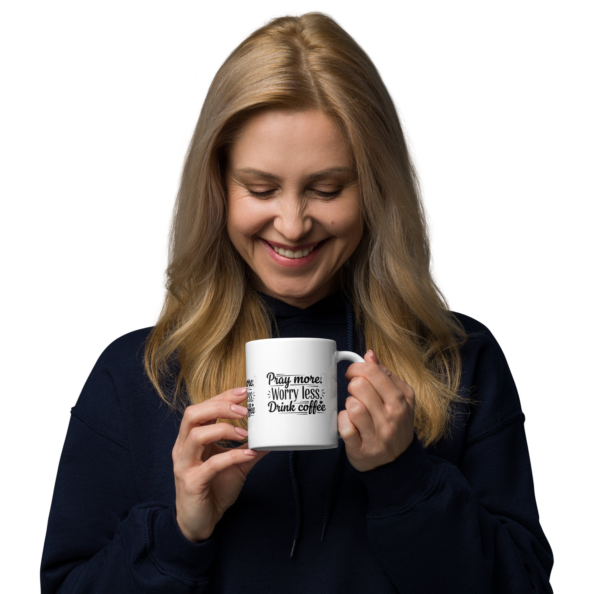 Pray More Worry Less Drink Mug – Faith Quote Mug, Daily Devotional Mug
